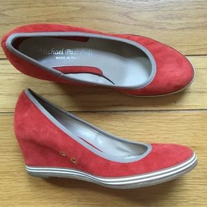 Michael Pasinkoff Red Suede Wedge Heels